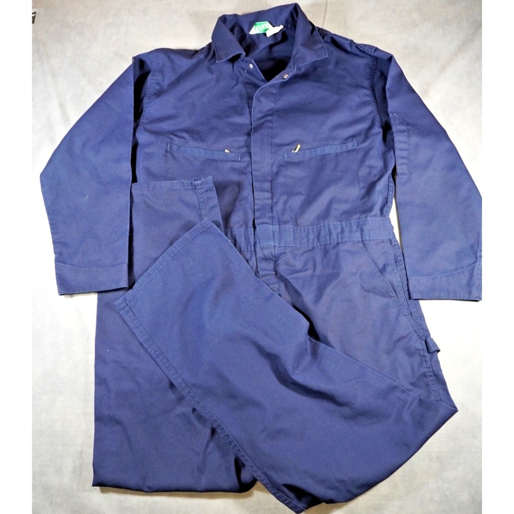 Key Coveralls Mens 38x29 Blue‎ Long Sleeve Full Zip Workwear Utility Pockets